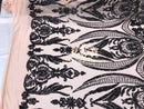 Black - Sequins 4 Way Stretch Fabric Embroidered On Mesh Sold By The Yard