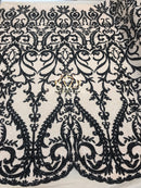 Two Tone Sequins - Nude / Black - 4 Way Stretch Fancy Sequins Design Mesh Fabric Sold By The Yard