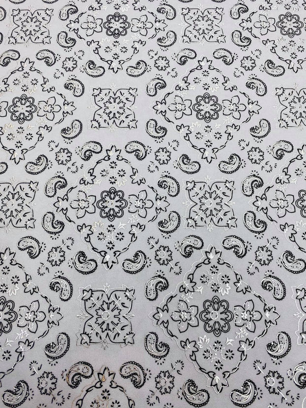 Bandana Print Fabrics - White - Lycra Spandex Bandana Fabric Sold By The Yard