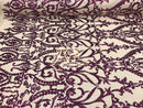 Two Tone Sequins - Magenta / Nude - 4 Way Stretch Fancy Design Mesh Fabric Sold By The Yard