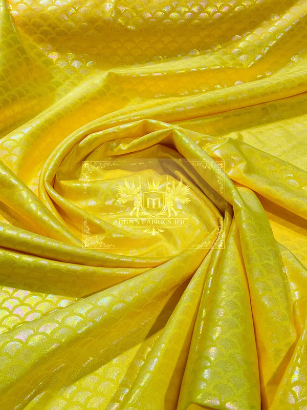Mermaid Foil Fabric - Yellow - Mermaid Print Design on Spandex Fabric