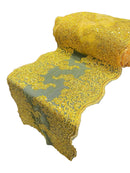 14" Metallic Floral Design Lace Table Runner - Yellow - Event Table Decor Runner Sold By Yard