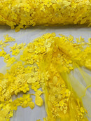 Floral 3D Rose Fabric - Yellow - Embroided Rose Flower Design Fabric Sold by Yard