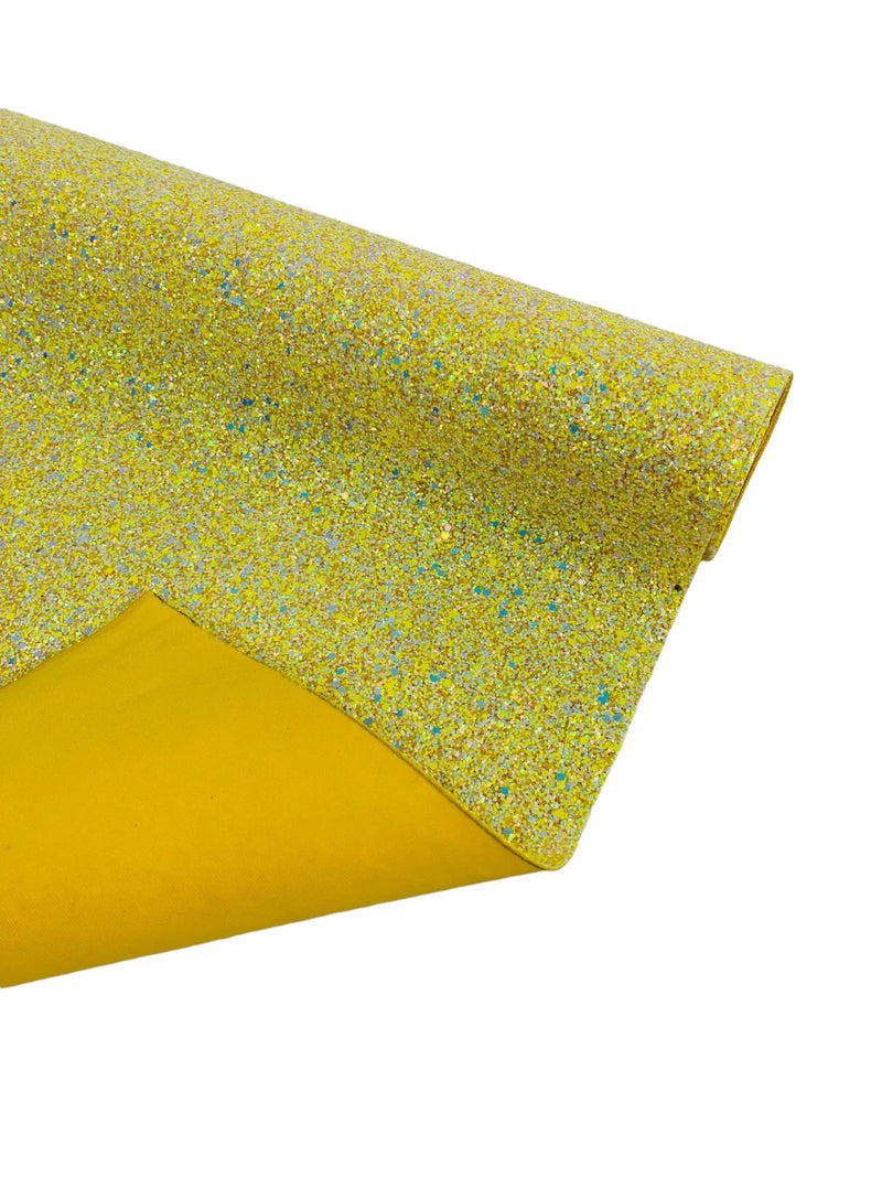 Chunky Glitter Vinyl - Yellow Iridescent - 54" Wide Crafting Glitter Vinyl Fabric Sold By The Yard