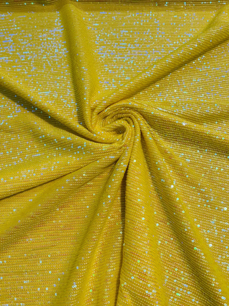 Mille Striped Stretch Sequins - Yellow - 4 Way Stretch Spandex Sequins Striped Fabric By The Yard