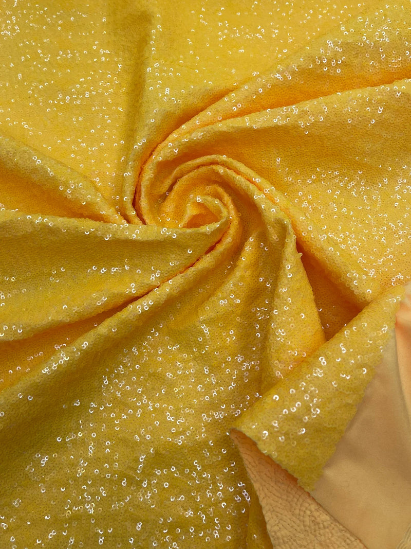 Mini Glitz Sequins Milliskin - Yellow - 4 Way Stretch Milliskin Nylon Spandex Fabric Sold By Yard