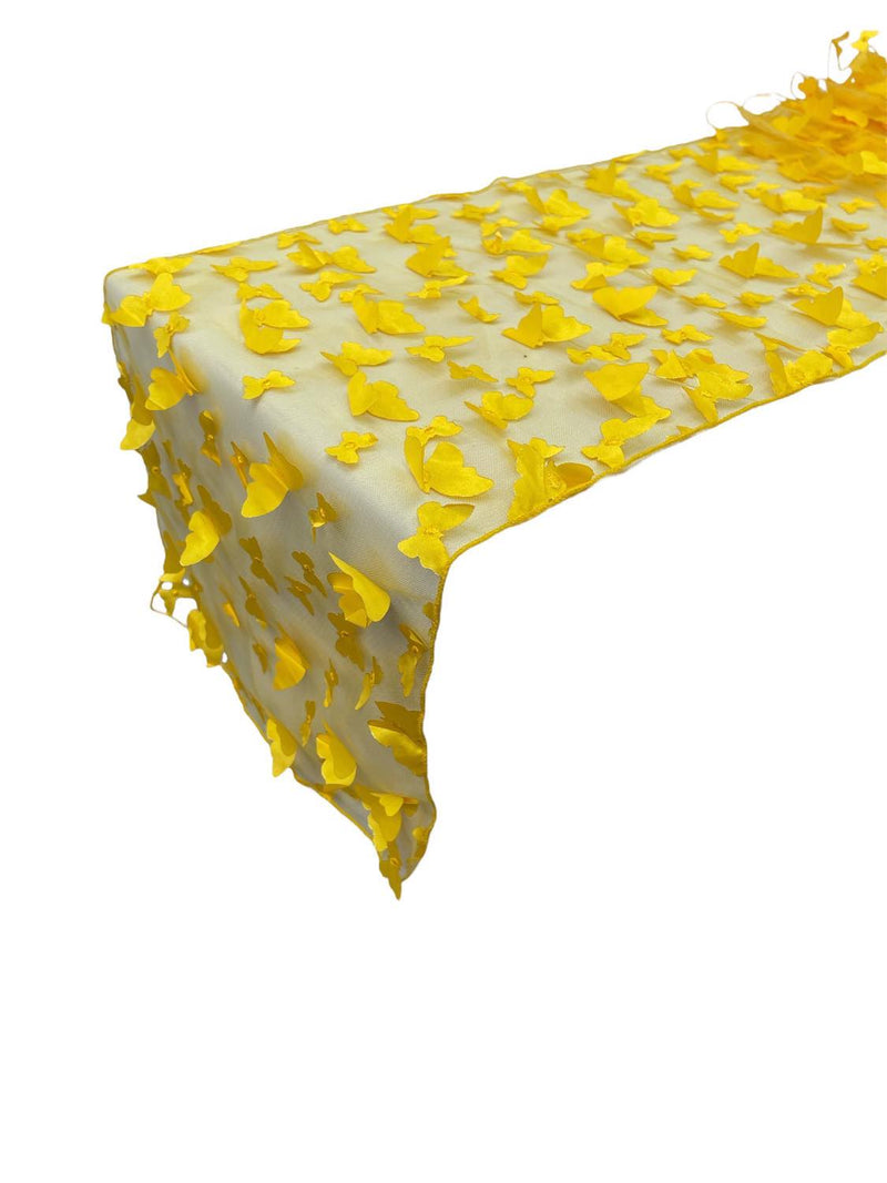 3D Butterfly Table Runner - Yellow - 12" x 90" 3D Butterfly Sheer Mesh Table Runner