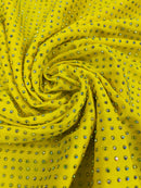 Solid Color Rhinestone Fabric - Yellow - 4 Way Stretch Soft Solid Color Fabric with Crystal Stones Sold By Yard