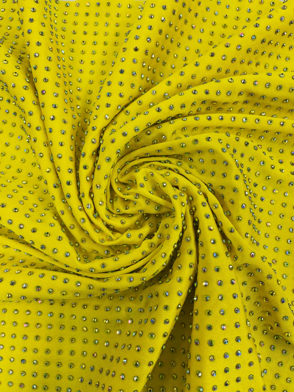 Solid Color Rhinestone Fabric - Yellow - 4 Way Stretch Soft Solid Colo