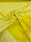 3D Beaded Lace Fabric - Yellow - Heavy Embroidery Handmade Lace, Beaded Fabric By Yard