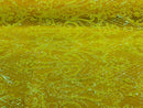 Heart Damask Sequins - Yellow Iridescent - 4 Way Stretch Elegant Shiny Net Sequins Fabric By Yard