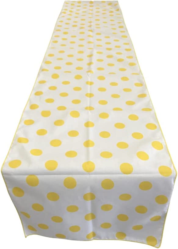 12" Polka Dot Table Runner - Yellow on White - High Quality Polyester Poplin Fabric Table Runners (Pick Size)