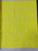 Geometric Fabric - Yellow on Yellow - Geometric Sequins Pattern Design 4 Way Stretch Sold By Yard