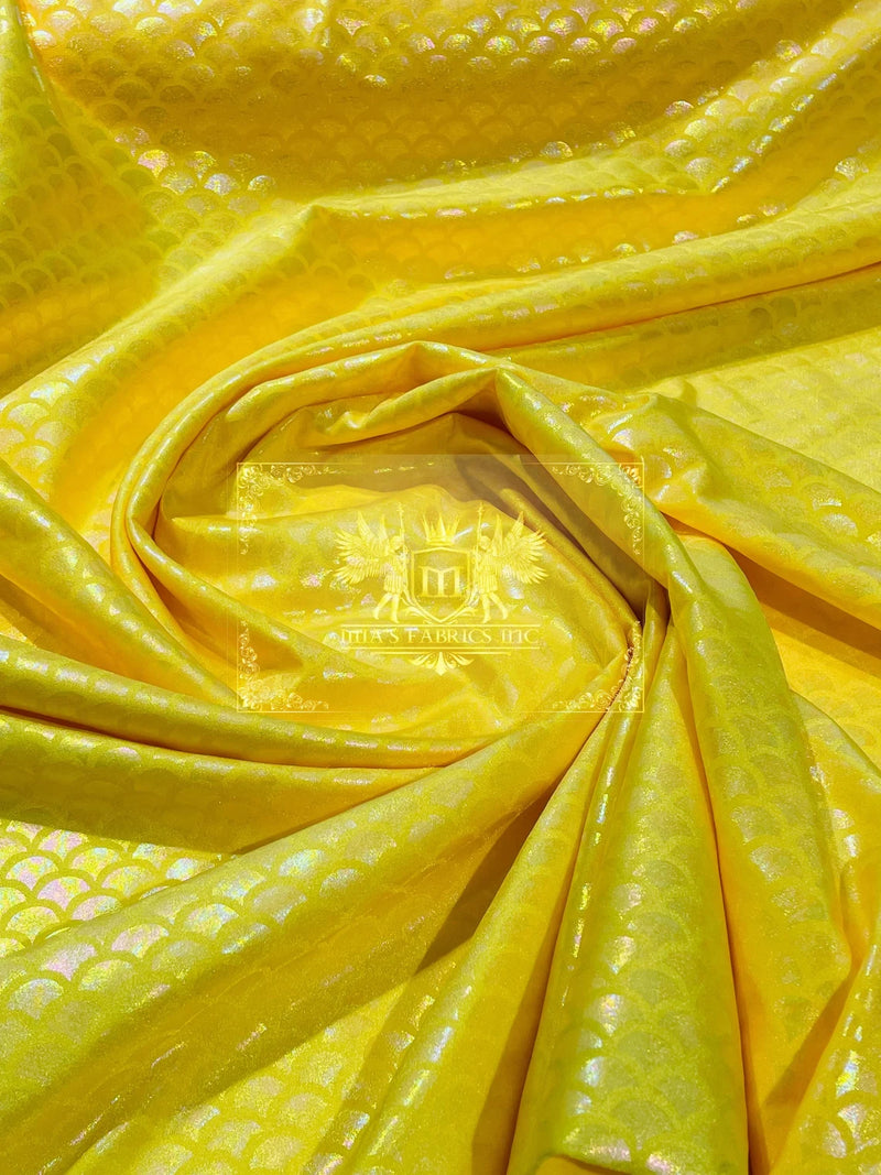 Mermaid Foil Fabric - Yellow - Mermaid Print Design on Spandex Fabric