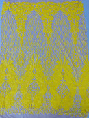 Fancy Leaf Design -  4 Way Stretch Embroidered Sequins Fabric - Pick Color - 25 Yard Roll