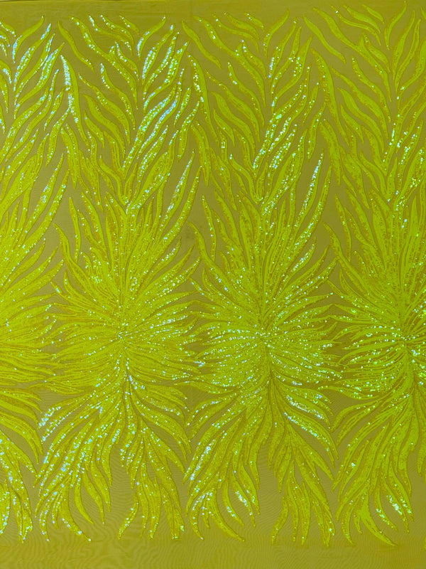 Angel Wing Sequin Design - Yellow - Wing Patterns Embroidered with Sequins on Mesh By Yard