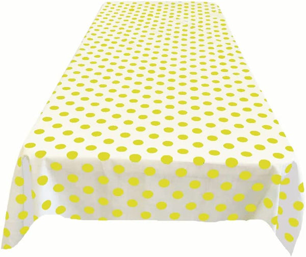 58" Polka Dot Tablecloth - Yellow on White - Polka Dot Design Rectangular Table Cover (Pick Size)