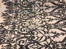 Two Tone Sequins - Nude / Black - 4 Way Stretch Fancy Sequins Design Mesh Fabric Sold By The Yard