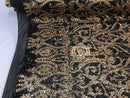 Two Tone Sequins - Black / Gold - 4 Way Stretch Fancy Design Mesh Fabric Sold By The Yard