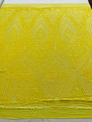 Yellow Sequins Fabric on a Mesh, GEOMETRIC Design 4 way Stretch By The Yard