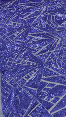 Geometric Fabric - Royal Blue - Geometric Sequins Pattern Design 4 Way Stretch Sold By Yard