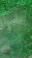 Fringe Sequins Fabric - Green - 2 Way Stretch Glamorous Fringe Design on Mesh By Yard