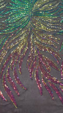 Angel Wing Sequin Design - Rainbow - Wing Patterns Embroidered with Sequins on Mesh Sold By Yard
