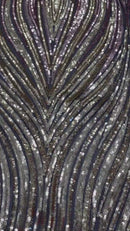 Multi-Color Fabric - Black/Rose/Light Gold - Feather Shape Sequins Fabric Sold By Yard
