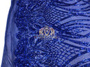 4 Way Stretch - Royal Blue - Vines Design Sequins Fabric Embroidered On Mesh Sold By The Yard