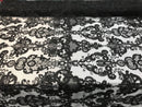 Floral - Black - Embroided Lace Fabric Damask Pattern - Beautiful Fabrics Sold by The Yard
