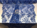 Beaded - Royal Blue - Fancy Flower Design Sequins Fabric with Beads Sold By The Yard