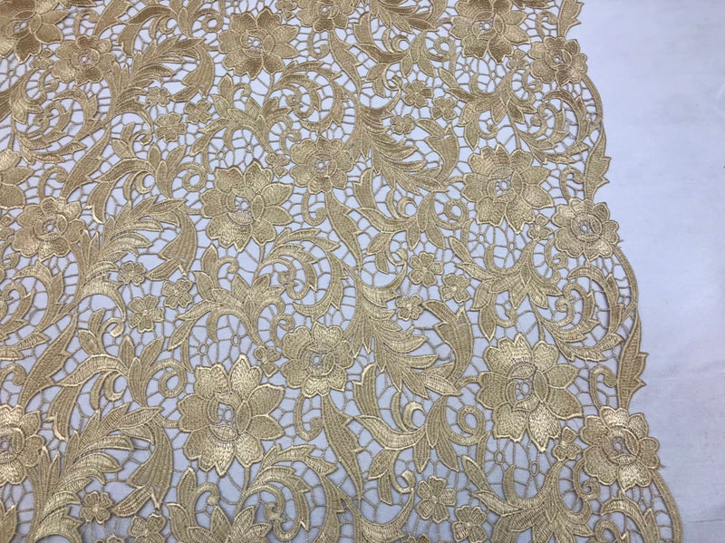 Guipure Lace Fabric - Gold - Embroidered Floral Bridal Lace Guipure Wedding Dress By The Yard