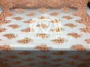 Lace Fabric - Blush Peach - Corded Flowers Embroidery With Sequins On Mesh Sold By The Yard