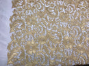 Guipure Lace Fabric - Gold - Embroidered Floral Bridal Lace Guipure Wedding Dress By The Yard