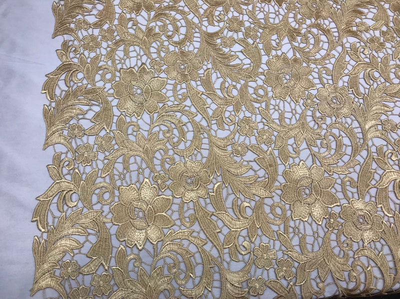 Guipure Lace Fabric - Gold - Embroidered Floral Bridal Lace Guipure Wedding Dress By The Yard