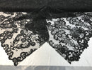 Floral - Black - Embroided Lace Fabric Damask Pattern - Beautiful Fabrics Sold by The Yard
