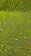 Angel Wing Sequin Design - Yellow - Wing Patterns Embroidered with Sequins on Mesh By Yard