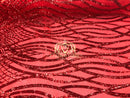 4 Way Stretch - Red - Vines Design Sequins Fabric Embroidered On Mesh Sold By The Yard