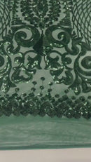Geometric Pattern Sequins - Hunter Green - 4 Way Stretch Colorful Shine Designer Sequins By Yard