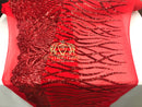 4 Way Stretch - Red - Vines Design Sequins Fabric Embroidered On Mesh Sold By The Yard