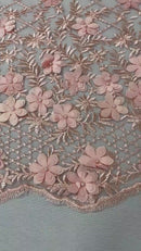 3D Floral Pearl Fabric - Blush - 3D Triangle Flower Design on Mesh By Yard
