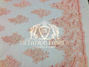 Lace Fabric - Blush Pink - Corded Flowers Embroidery With Sequins On Mesh Sold By The Yard