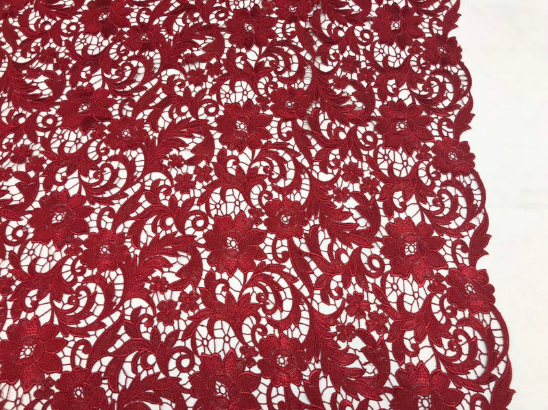 Guipure Lace Fabric Burgundy - Embroidered Floral Bridal Lace Guipure Wedding Dress By The Yard
