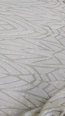 Geometric Fabric - White - Geometric Sequins Pattern Design 4 Way Stretch Sold By Yard