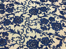Beaded Floral - ROYAL BLUE - Luxury Wedding Bridal Embroidery Lace Fabric Sold By The Yard