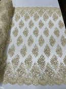 Floral Cluster Bead Fabric - Beige - Sold By The Yard - Embroidered Flower Beaded Fabric