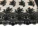 Beaded - Black - Embroidered Floral Design Fancy Sequins Fabric with Beads Sold By The Yard