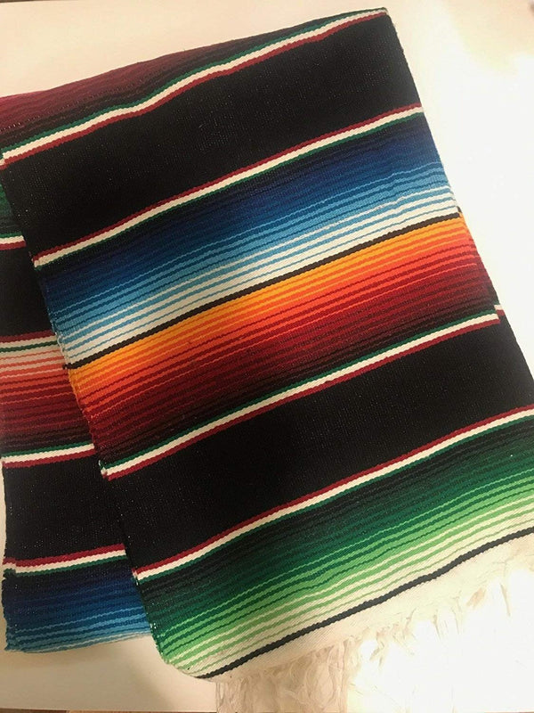 Mexican Sarape - Black - Table Runner 14" Wide by 84" Long Table Runner/Fiesta Table Runner