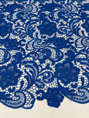 Guipure Lace Fabric - Royal Blue - Floral Bridal Lace Guipure By Yard