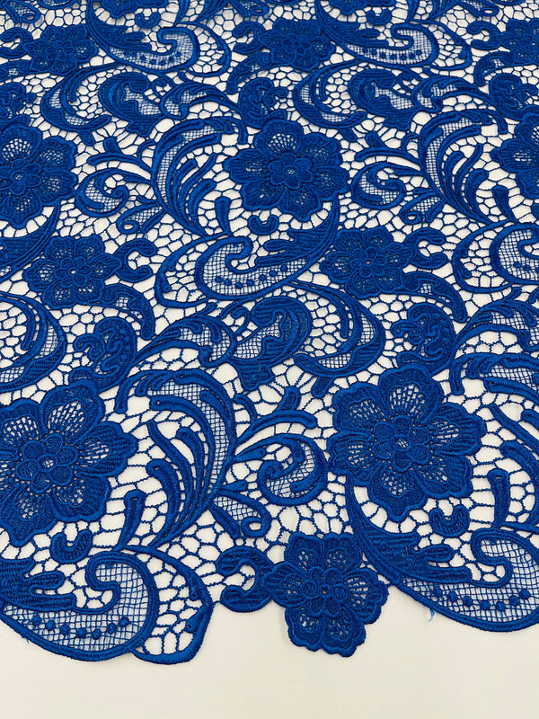 Guipure Lace Fabric - Royal Blue - Floral Bridal Lace Guipure By Yard